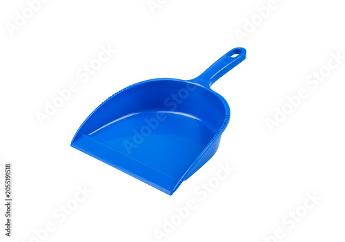 Blue plastic dustpan with ergonomic handle isolated on transparent background. Household cleaning tool for collecting dust, dirt and debris. Practical cleaning accessory for home