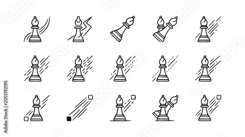 Fotografie Chess Bishop Icon Set: Strategy, Tactics, and Game Pieces Collection