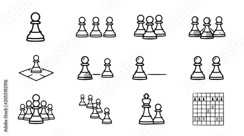 Bild auf Leinwand Chess Pawn Collection: Strategy, Tactics, and Game Concepts