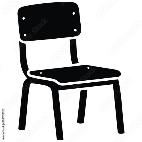 Fotografía Black simple chair vector illustration, empty classroom furniture icon for education