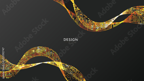 Foto Wavy particle arrangement golden and orange vector illustration on black