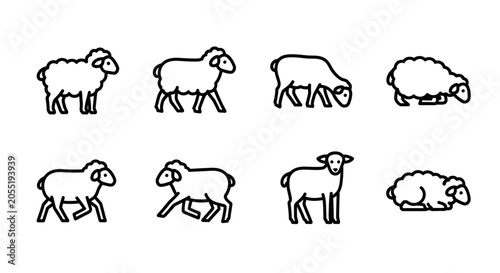 Photos Collection of Simple Sheep Line Art Icons in Various Poses