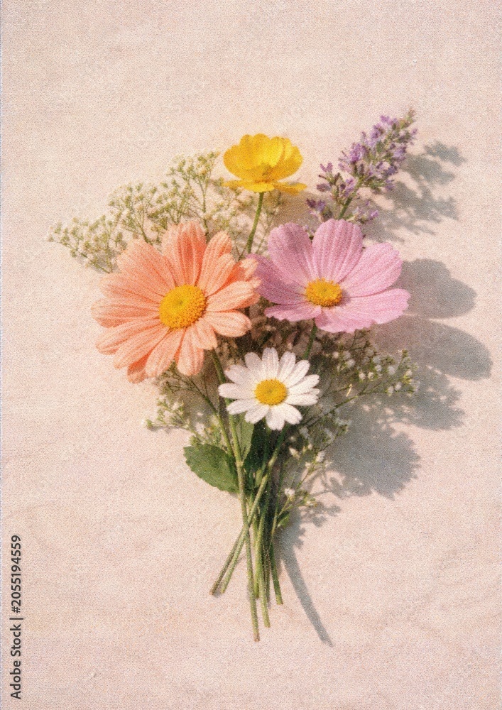 Fototapeta premium Vibrant flowers on textured background.
