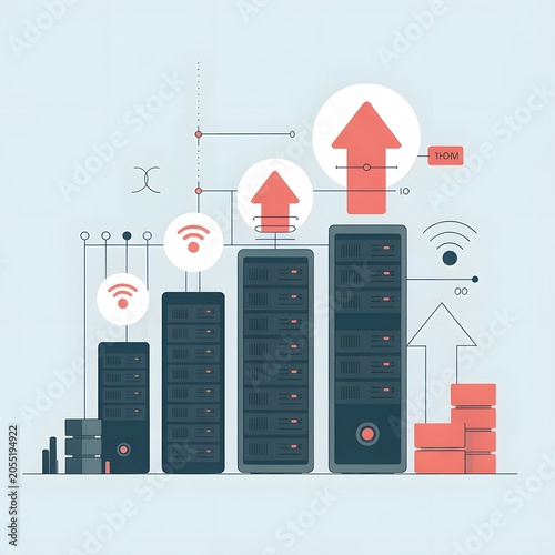 Servers with Upward Data Flow Through Network Signals and Arrows Concept