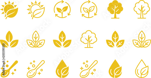 Photos Professional Golden Ecology and Sustainability Icon Set with Botanical Elements