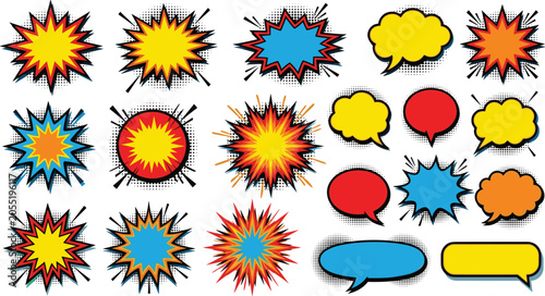 Φωτογραφία Comic book speech bubble and explosion burst vector element set featuring retro
