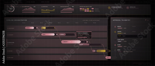 Obraz na płótnie Dark executive project management dashboard with pipeline orchestration timeline