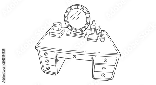 Schilderij op canvas Dressing Table with Mirror and Cosmetics.