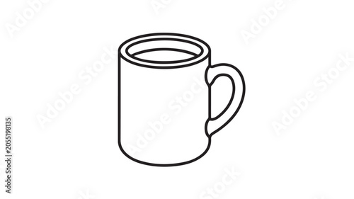 Simple Black Line Drawing Of Coffee Mug On White Background For Minimalist Design Concepts