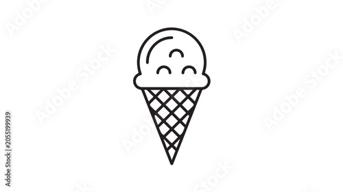 Ice Cream Cone Line Art Isolated On White For Food Illustration Concepts