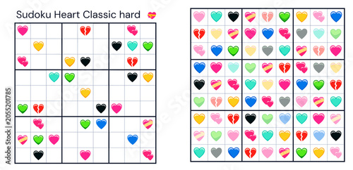 Colorful heart-themed Sudoku puzzle grid in classic style  