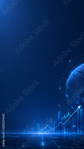 Abstract Global Business Globe with Blue Earth and Digital World Background