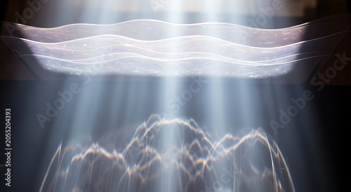 Abstract Light Rays Wave Pattern Refraction Through Curved Transparent Material Creating Beautiful Bokeh Effect