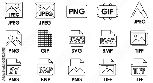 Obraz na plátně File Format Icons Black Line Art On White Background