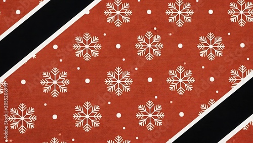 Red Snowflake Pattern with Black Diagonal Stripes and White Background