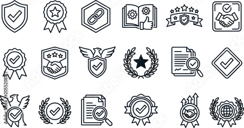 Foto Trust compliance and quality guarantee line icon set featuring business partners