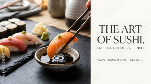 Sushi Restaurant Advertising Concept with Fresh Japanese Cuisine