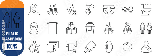 Public restroom hygiene baby care collection. toilet icon set, diaper icon set, toilet paper icon set