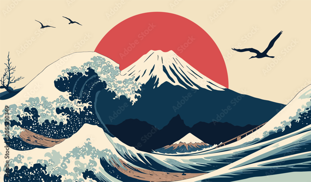 Photography Poster Japanese Great Wave Vector Illustration