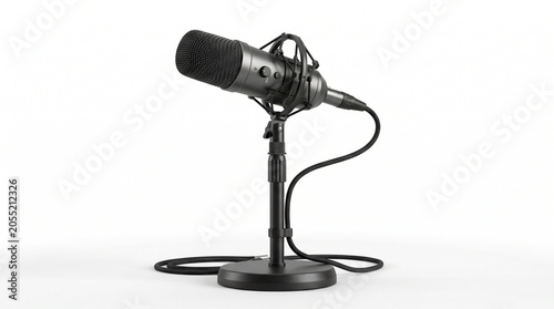 black microphone on stand with cord