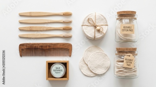 Eco-Friendly Zero Waste Personal Care Items: Bamboo Toothbrushes, Wooden Comb, Reusable Cotton Pads