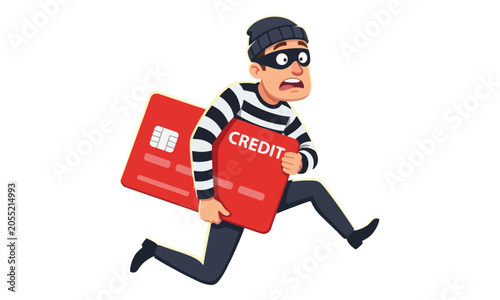 Quadro su tela Thief Stealing Credit Card Illustration for Financial Fraud Concept