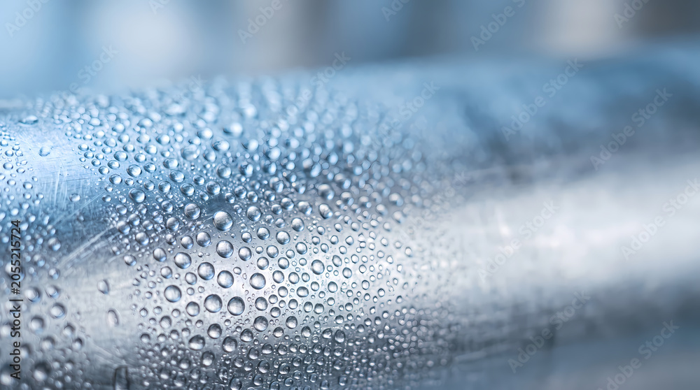 Fototapeta premium Macro photography of cold water condensation droplets on metal surface