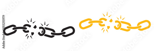 Tableau sur toile Broken chain link icons symbolizing disconnection or a weak connection eps10