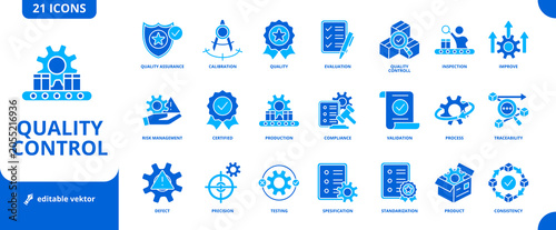 Foto quality control glyph dual collor style icon packs editable vektor new concept f