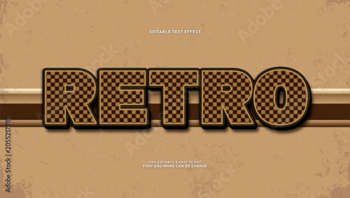 Retro Checkered Text Effect Editable Font Style Template with Vintage Brown Background