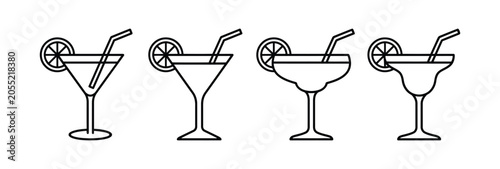 Fotografie Cocktail glass icon set representing drinks and presentation in outline variatio