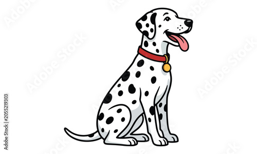 Картината върху платно Dalmatian Dog Sitting with Tongue Out and Red Collar