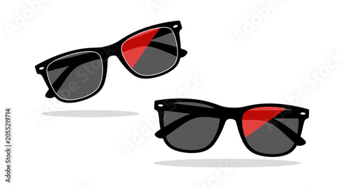 Tableau sur toile Black sunglasses with red lenses vector illustration on a white background