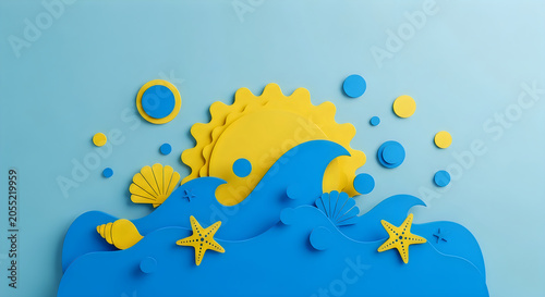 Creative paper craft of a whimsical underwater sun and sea scene