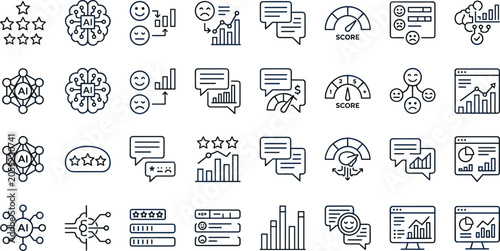 Fotografie Artificial intelligence sentiment analysis line icon set featuring customer feed