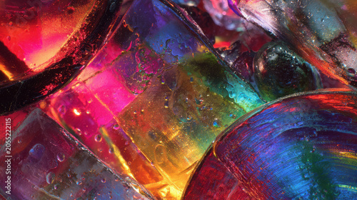 Close Up of Luminous Colorful Glass or Ice Shards