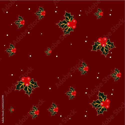 Christmas Holly Berry and Leaves Red Background