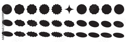 Red price sticker, sale or discount sticker, sunburst badges icon. Stars shape with different number of rays. Special offer price tag. Red starburst promotional badge set