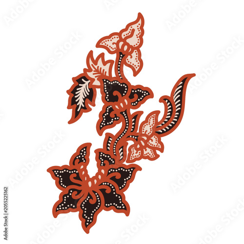 Traditional floral batik design featuring elegant leaf patterns in rich brown and cream tones