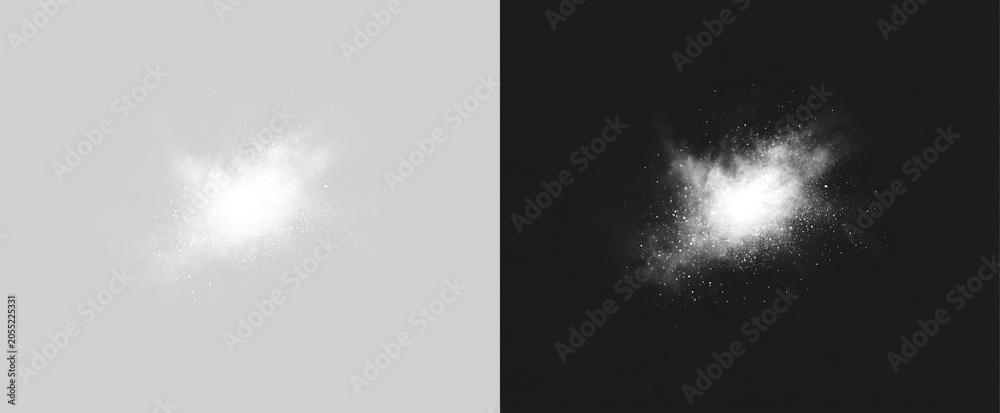 Obraz premium White powder explosion effect as white smoke overlay png graphic, Professional Light Effect PNG Resource 