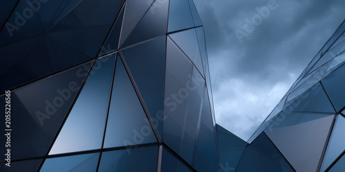 Modern Corporate Glass Building Facade with Dynamic Geometric Angles