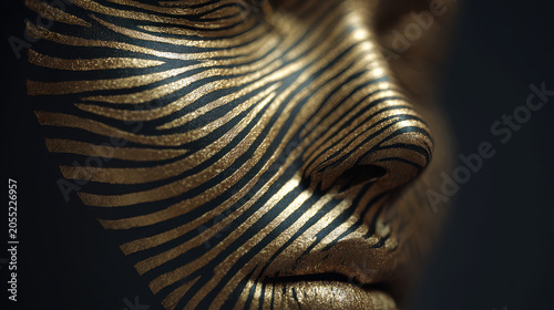 Golden Tribal Stripes on Face: Abstract Art and Beauty Design
