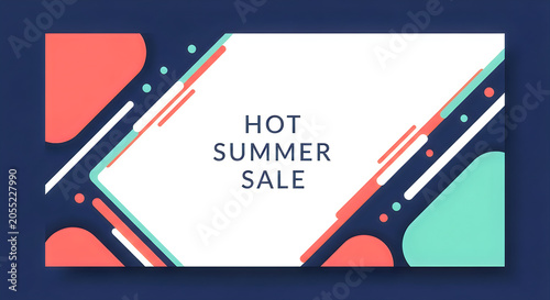 Vibrant summer sale advertisement with geometric design and bright colors