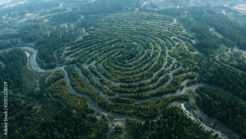 Aerial View of Forest and River Forming a Human Fingerprint