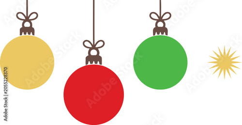 Colorful christmas ornaments and star graphic