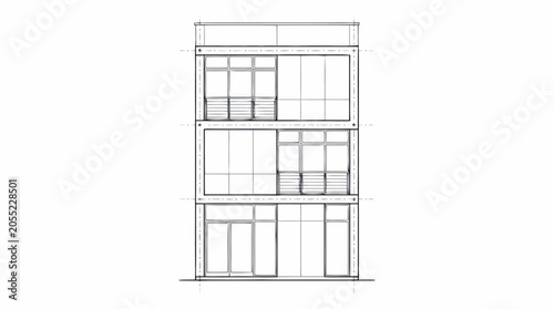 Fotografie Modern Architectural Sketch of a Three Story Building Facade.