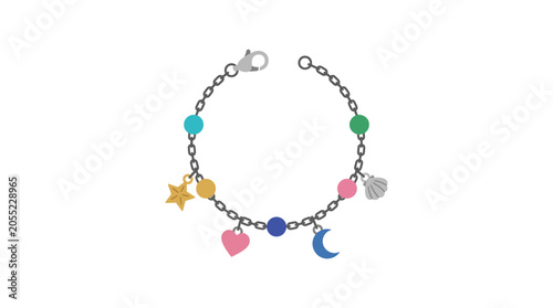 Colorful Charm Bracelet with Celestial and Heart Pendants.