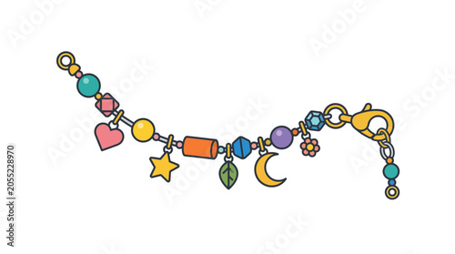 Colorful Charm Bracelet with Various Pendants and Beads.