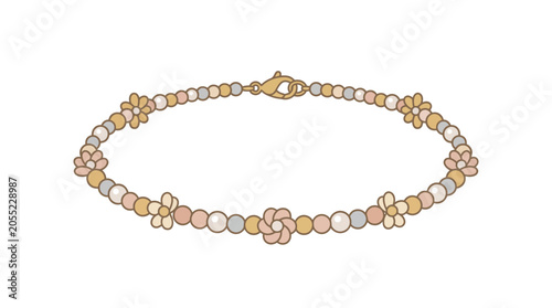 Delicate floral beaded bracelet with gold and rose gold accents.