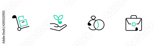 Sustainable Business, Investment and Corporate Responsibility Line Icons Set